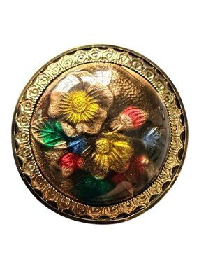 Vintage Reverse Carved Lucite Brooch Gold Tone Floral Pin 1950s New Old Stock